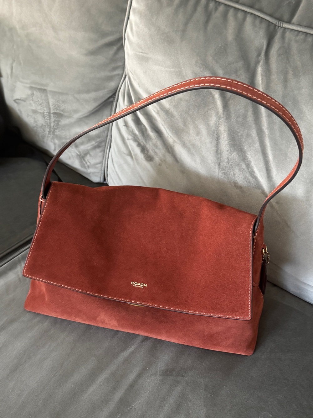 Coach Suede Shoulder Bag in Clay (Rust color)